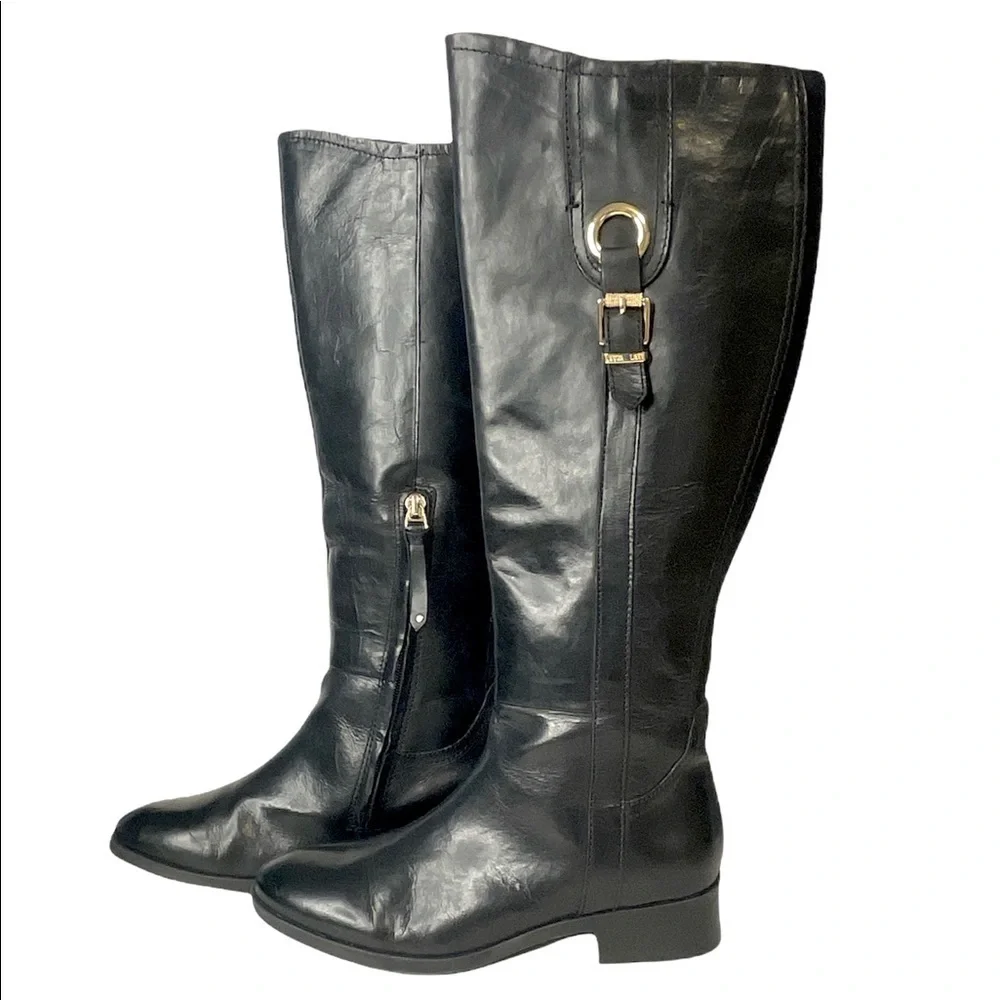 Lucca Lane Sashya Black Leather Knee High Riding Boots Size 6 Equestrian Chic